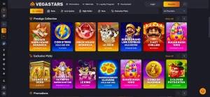 the current Vegastars Australia casino game lobby