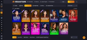 the current Vegastars live casino lobby