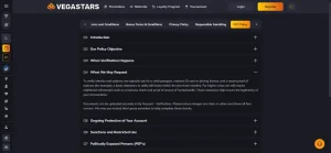 the official Vegastars KYC policy showing verification document categories