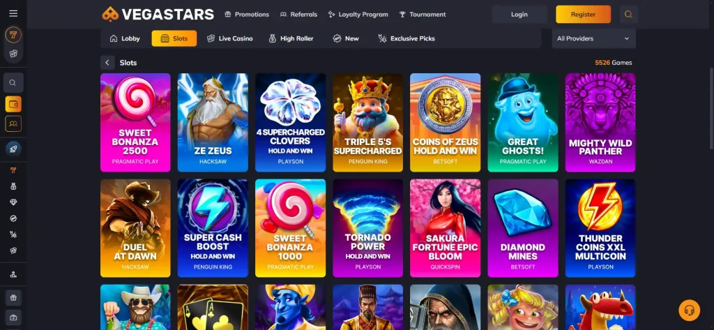 the Vegastars Australia pokies lobby and its filters